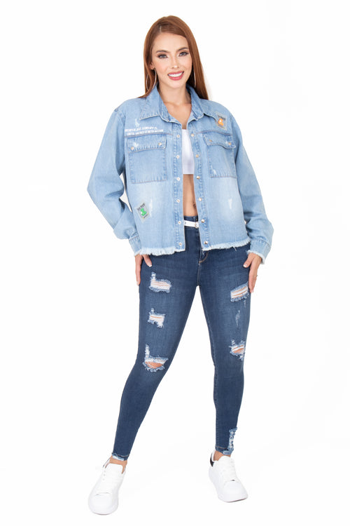 Chaqueta de jeans para mujer con apliques