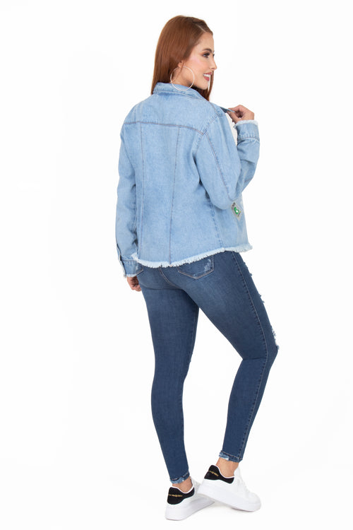 Chaqueta de jeans para mujer con apliques